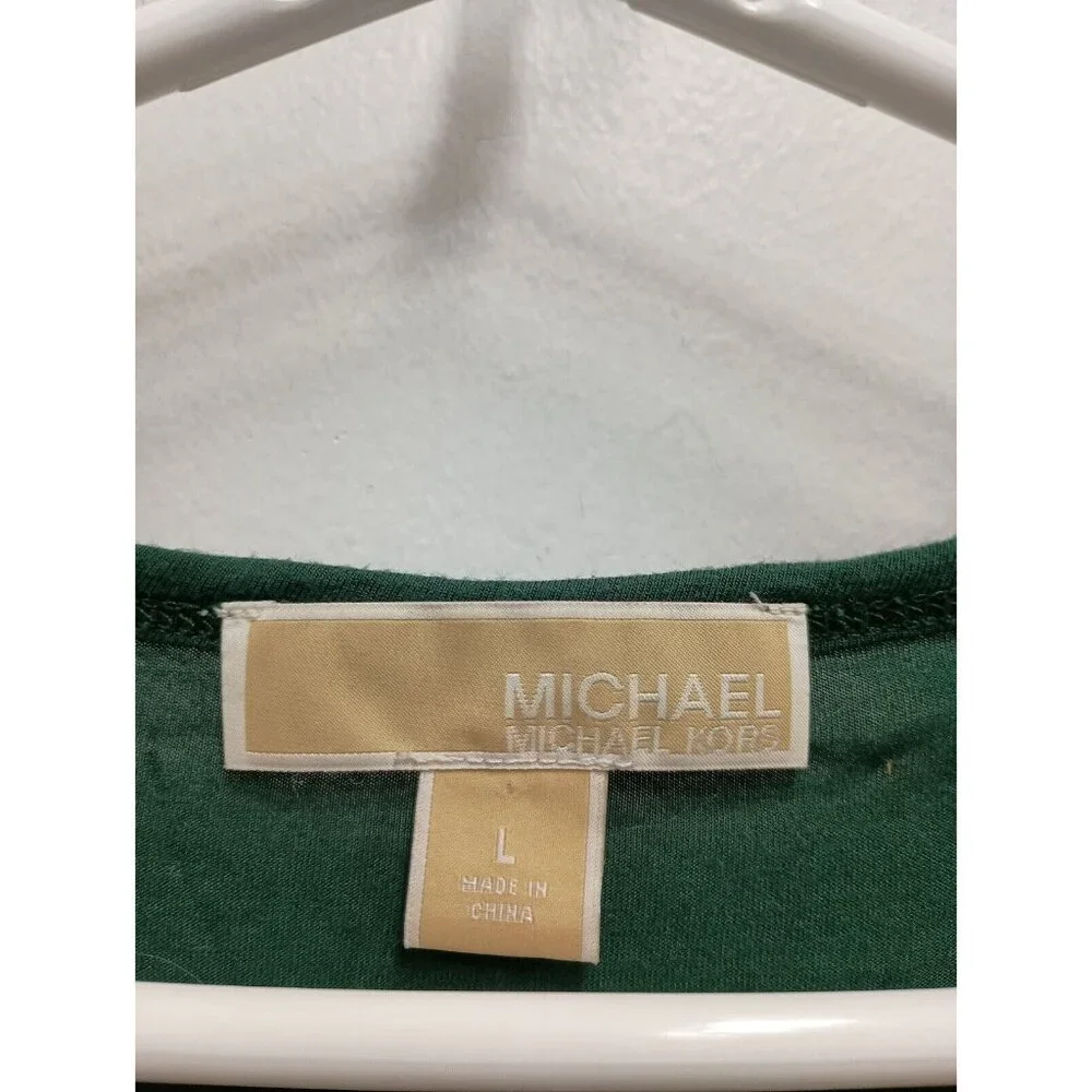 Michael Michael Kors Womens Top Large Green Gold Studded Short Sleeve Pocket Tee